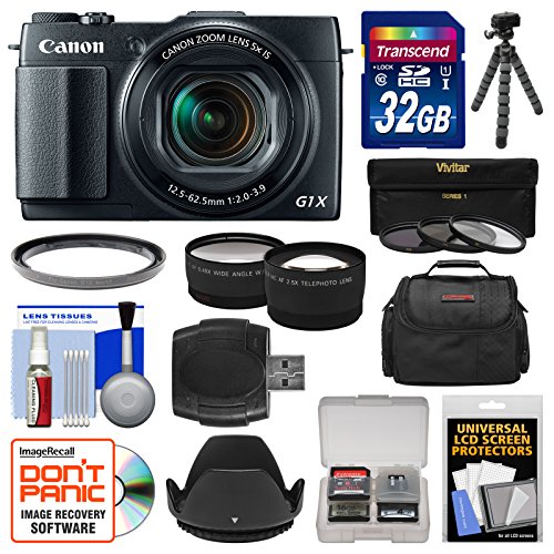 Canon PowerShot G1 X Mark II Wi-Fi Digital Camera with 32GB Card + Case + Tripod + 3 Filters + Tele/Wide Lens Kit