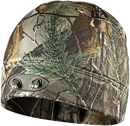 LED Beanie Hat - 4 Ultra Bright Lights - Super Comfortable and Warm - Real Tree Camo - Hands Free - Luxury Compression Fleece - Huggabe Lighted Hat Makes Path Visible up to 72 Feet Away