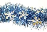 12 Ft. Blue Christmas Tinsel Garland With Silver Holographic Snowflakes