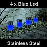 from Luxcia 4 x Blue Solar Led Light Garden Path Marker Mini Bollard Patio Deck Decking Stainless Steel