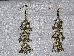 Gift for Women's-2 Antique Gold Green Silver Finish Dangling Earrings