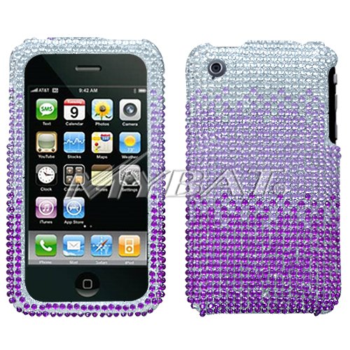 Photo Sparkling Silver with Purple Full Diamond Rhinestone Snap on Hard Skin Cover Case for Apple Iphone 3g 3gs