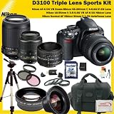 Nikon D3100 14.2MP Digital SLR Camera with Triple Lens Sports Package with Nikon 18-55mm VR Lens & Nikon 55-200VR Lens & Nikkor 50mm f/1.8D Manual Focus Lens with SSE 16GB Starters Kit including 0.45x Wide Angle Lens, 2x Telephoto Lens, Filter Kit, Macro Lens Kit, and much more...
