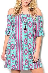 Plus Size Polyester/Spandex Off the Shoulder Peasant Dress 