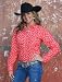 Country Red with White Floral Print Snap Cowgirl Shirt