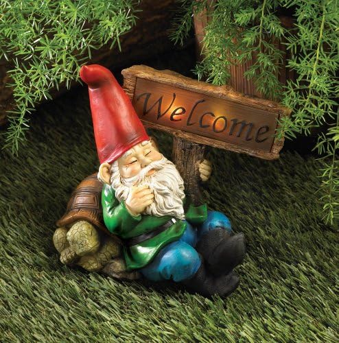 Welcome Gnome Solar Light Statue Outdoor Yard Garden Patio Home Lawn Decor