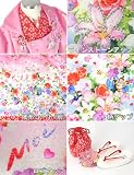 【着物問屋】豪華8点　永田萌　被布セット<br>【花と蝶の妖精・ピンク×赤】