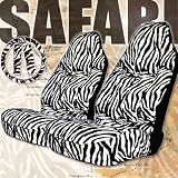 New Premium Grade 5 Pieces Zebra Print High Back Car Seat Covers Set with Steering Wheel and Seat Belt Covers