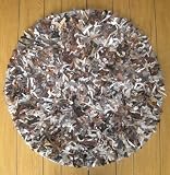 Leather Shag Rug Soft Allover Suede 49" Round (EARTH MULTI-WHITE)