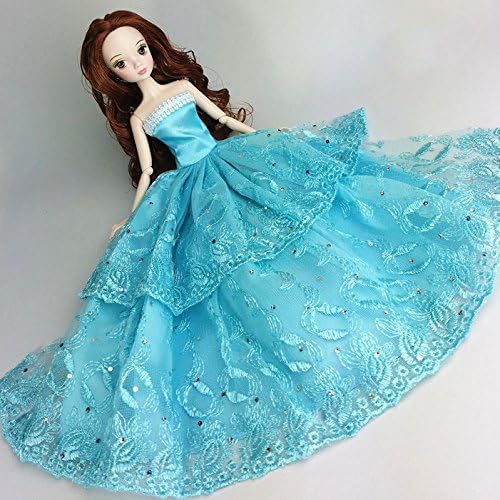 {Factory Direct Sale} Blue Handmade Fashion Wedding Gown Dresses Clothes Outfit Girl Party For Princess Barbie Doll