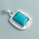 Silver Plated Turquoise Pendant Medallion - Ladies Necklace Charm with December Birthstone (1 inch)