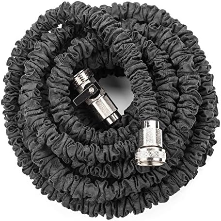 Extreme Coiled CANOPY Expandable Retractable Garden Hose, BLACK, 100FT, Solid Brass Ends, Double Core, As seen as on TV