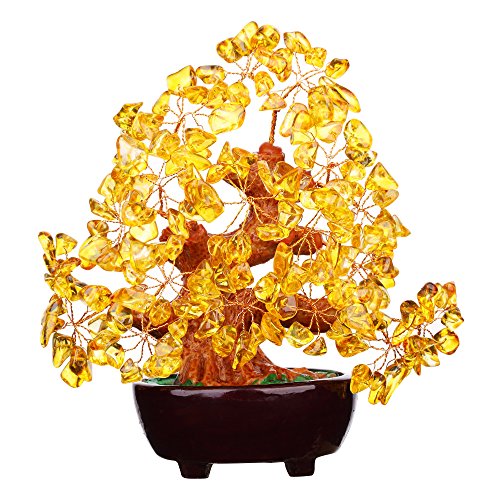 Feng shui natural citrine gem stone money tree 7 inch