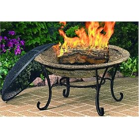 CobraCo FB6102 Round Cast Iron Brick Finish Fire Bowl with Screen and Cover