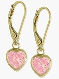 10 karat Gold Pink Heart Leverback Earrings