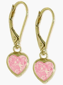 10 karat Gold Pink Heart Leverback Earrings