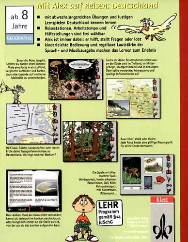 Mit Alex auf Reisen, je 1 CD-ROM : Deutschland, 1 CD-ROM, Neuausgabe Für Windows 3.1/95 oder MacOS ab System 7.0. Mit Informationen zu Land & Leuten, Pflanzen & Tieren. 150 Min. Sprechtexte, 100 Lektionsseiten u. a. Lernspiel