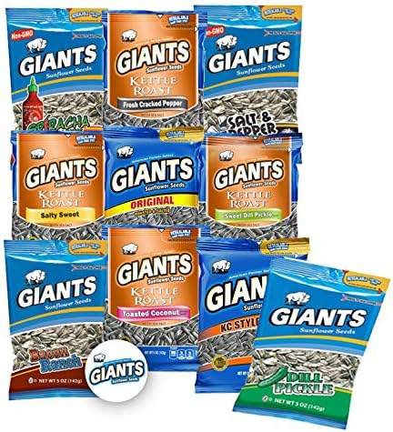 Giants Sunflower Seed Flavor Variety Pack 10 bags (5oz each) includes bonus Magnet (Includes Salt & Pepper Flavor Discontinued by the manufacturer)