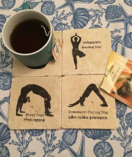 Yoga Pose Natural Stone Coaster Set (4) - Black