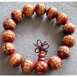 Tibetan Buddhist Calligraphy Words Wood Beads Prayer Mala Bracelet