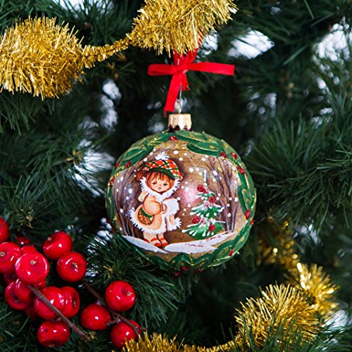 Handpainted Glass Christmas ornaments Tree balls 100mm handmade. New year round ball decoration Xmas 2016 decorations designer collection ornament (Anna)