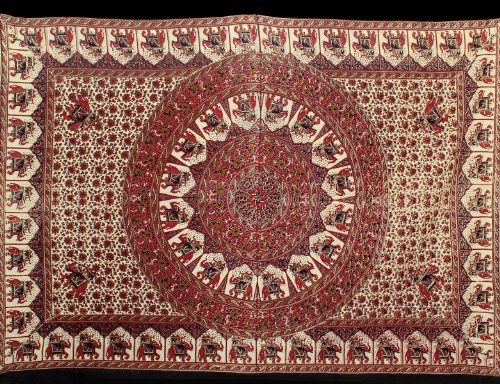 Red, Black & Cream Indian Elephant and Flowers Tapestry Hanging Wall Art & Decor