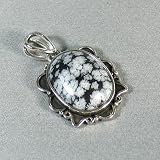 Snowflake Obsidian Silver Plated pendant - Smokey Pink Stone Shiny Silver Plated Pendant