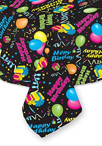 Celebration Tablecloths 70 Inch Round Happy Birthday Tablecloth Black Restaurant Quality Fabric Machine Wash and Dry No Wrinkles No Iron No Stains Made in USA Birthday Party Supplies