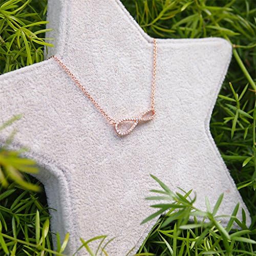 MP Micropave Setting of AAA Quality White Clear CZ Stones Thin Chain Asymmetrical Love Infinity Pendant Necklace Short Collarbone Necklace Wish Necklace Rose Golden Color 18K Gold Plated Gift for Her ADP 0704