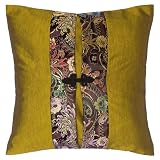Decorative Handmade Grecian Gold & Floral Pastel Thai Silk Cushion Cover / Pillow Sham
