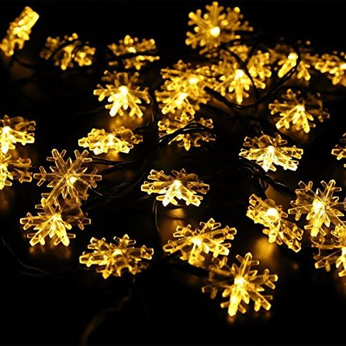 Cinya Christmas Lights, LED Snowflakes, Star, Globe Lights Fairy String Holiday Lights 70leds 33ft for X-mas Tree,Bedroom,House,Harden,Party,Indoors, Warm White (snowflakes)