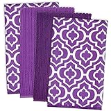 DII Cleaning, Washing, Drying, Ultra Absorbent, Lattice Microfiber Dishtowel 16x19" (Set of 4) - Eggplant