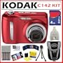 Kodak EasyShare C142 10MP Digital Camera with 3x Optical Zoom and 2.5 Inch LCD in Red + 4GB Deluxe Accessory Kit