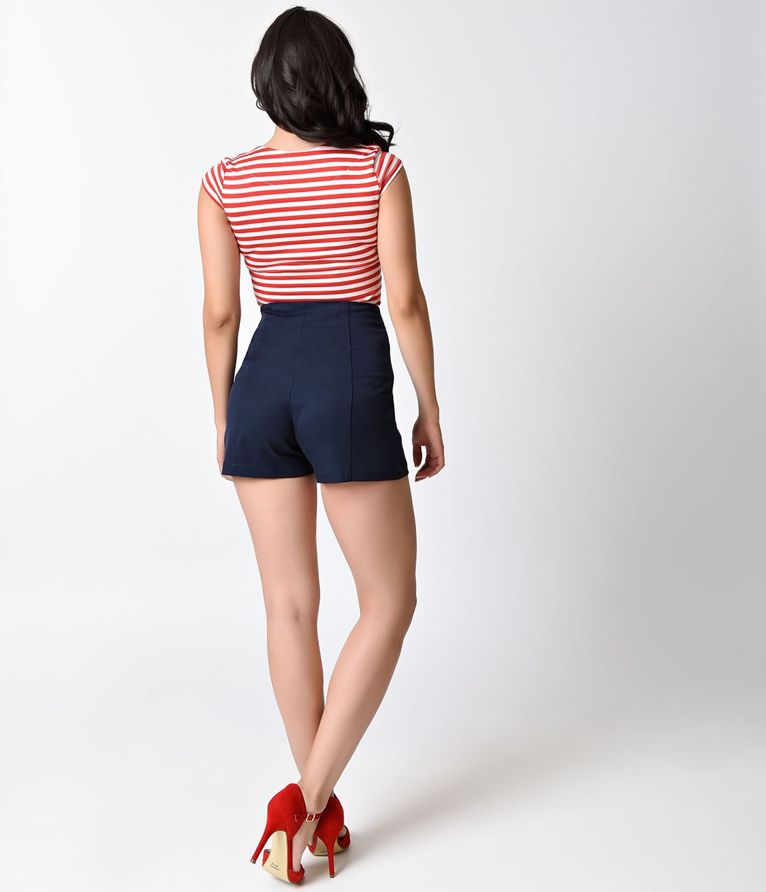 Banned Nautical Navy High Waist Stay Awhile Stretch Sailor Shorts