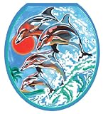Toilet Tattoos TT-1032-R Dolphins Synchronized Swim Design Toilet Seat Applique, Round