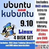 Ubuntu 9.10 and Kubuntu 9.10, 4-disks DVD Set Includes "Introduction to Linux" video-DVD, Linux Training Library and printed Quick Reference Card of Linux commands, 64-bit Set