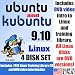 Ubuntu 9.10 and Kubuntu 9.10, 4-disks DVD Set Includes "Introduction to Linux" video-DVD, Linux Training Library and printed Quick Reference Card of Linux commands, 64-bit Set
