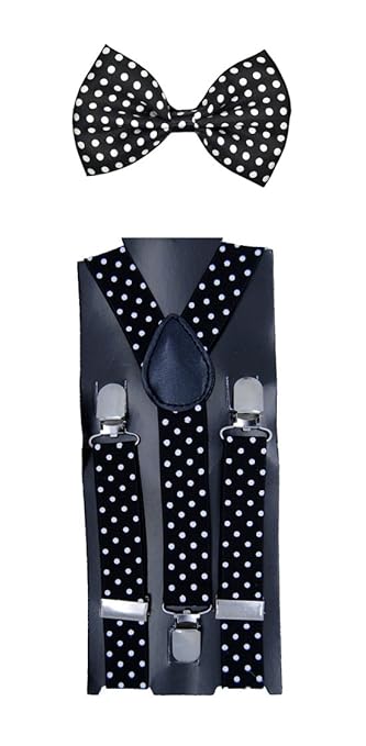 Kids Children Babies &quot;Black&quot; Polkadot Suspender & Bow tie Set