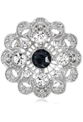 Downton Abbey "Jeweled Heirlooms Boxed" Silver Tone Crystal Edwardian Filigree Floral Blue Sapphire Round Pin
