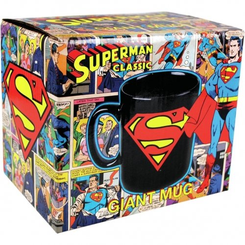  Superman - DC Comics Merchandise - Giant Ceramic Coffee Mug (Black & Logo) (Holds 25 Fl. Oz.)