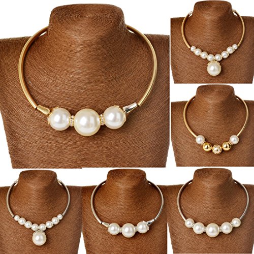 Womens Large Artificial Pearl Rhinestone Bib Collar Charm Necklace Pendant