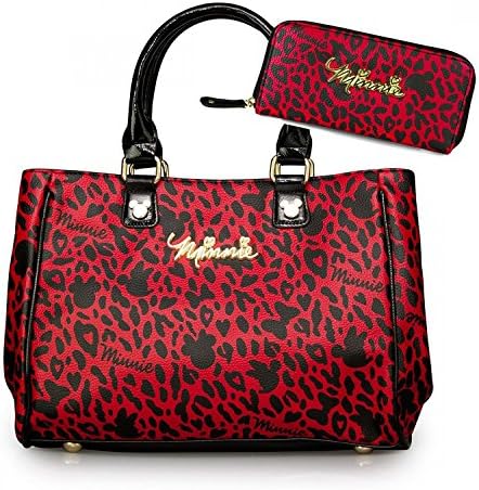 Red Black Leopard Minnie Mouse Disney Handbag &amp; Wallet SET