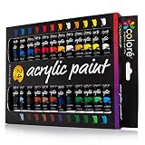 Colore Acrylic Paint Set - Perfect For Painting Canvas, Wood, Clay, Fabric, Nail Art And Ceramic - Rich Pigments With Lasting Quality - Great For Beginners, Students & Professional Artist - 24 Colors