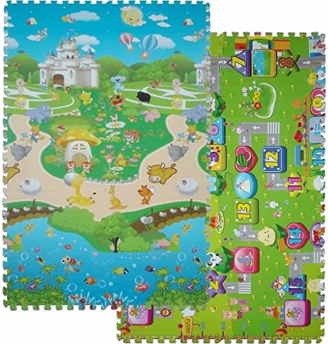 Merveilleux Baby Foam Mats of Animals Castle and Green Map Puzzle Kids Safety,Great for Kids to Learn and Play - 6 Tiles