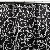 Sin in Linen Nightshade Black and White Vine Print Fabric Shower Curtain 100% Cotton Sateen 300 Thread Count