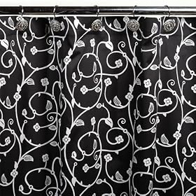 Sin in Linen Nightshade Black and White Vine Print Fabric Shower Curtain 100% Cotton Sateen 300 Thread Count