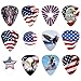 American Flag Guitar Picks Collection (12-pack)...Awesome Patriotic picks show your support for this great country, America!...Custom Printed Modern Designs feature the American Flag and Bald Eagle...GREAT GIFT for pickers of ALL ages.