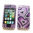 Apple iPhone 4 & 4S Snap-on Protector Hard Case Rhinestone Cover "Bling Bling Purple Love" Design