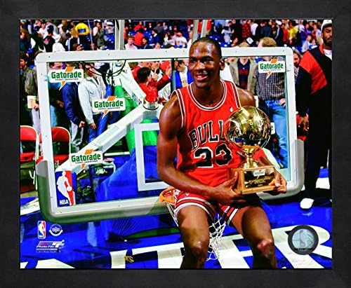 Michael Jordan with the 1987 NBA Slam Dunk Contest Trophy 11x14 Sports Frame Picture