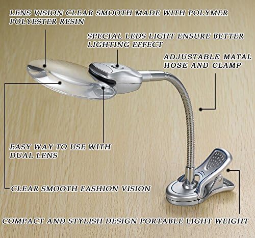 Magnifier G-818a-090 Microscope Magnifying Glass Loupe LED Illuminating 88mm Metal Hose Stand Destop Read Wore Repaire Lens Lamp Lights& Clamp 35.5x8.8x3.9cm